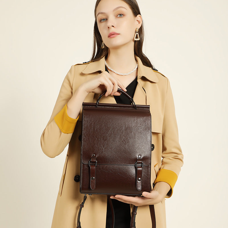 Vintage Preppy Genuine Leather Backpack