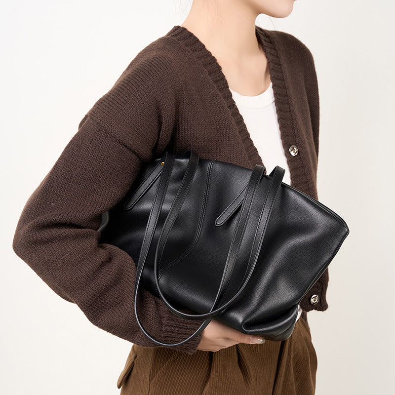 Genuine Leather Large Capacity Top-Handle Tote Bag