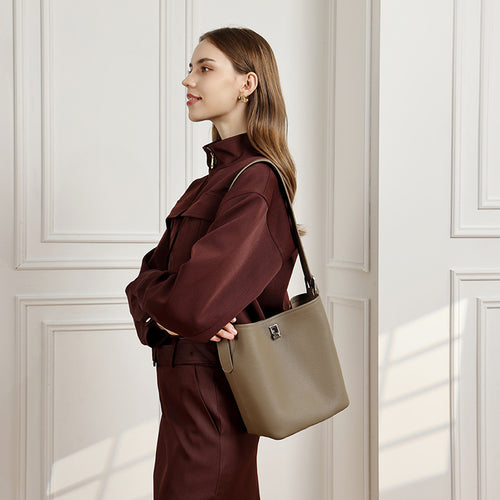 Genuine Leather Crossbody Handheld Bucket Bag