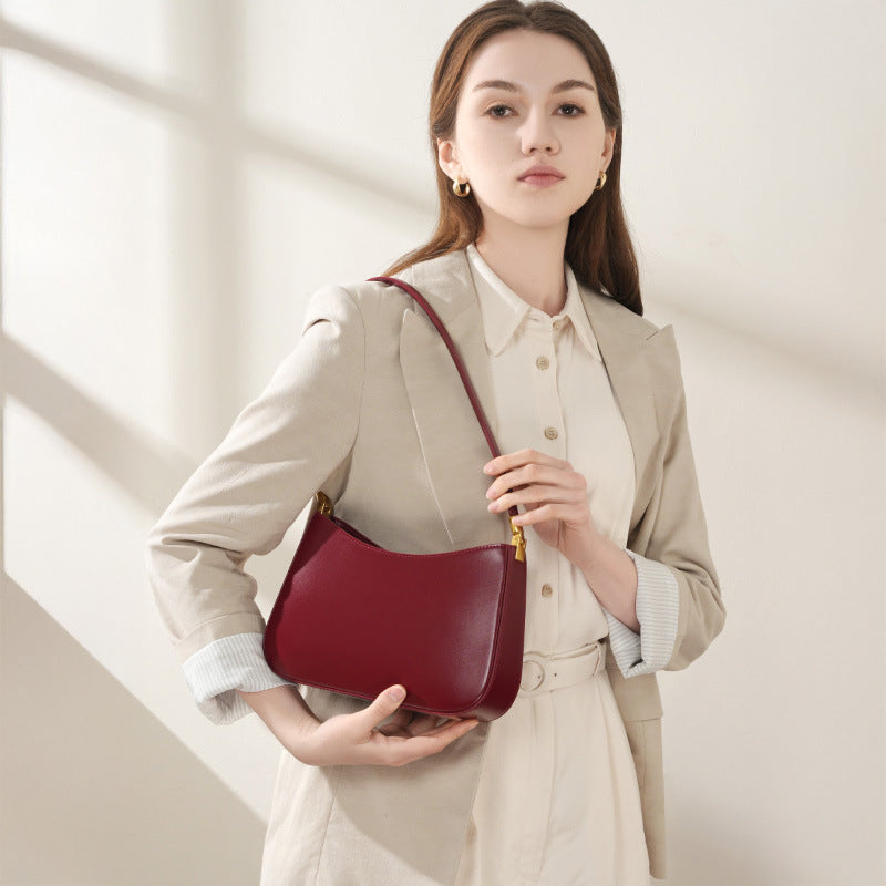 Genuine Leather Shoulder Crossbody Baguette Bag