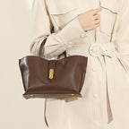 Genuine Leather Top-Handle Crossbody Tote Bag
