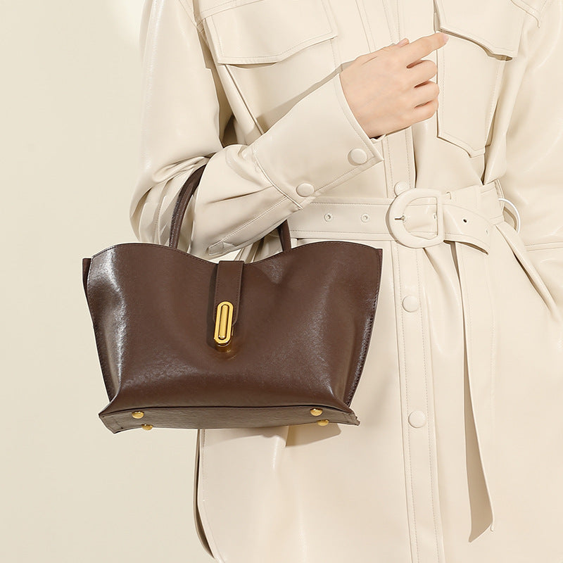 Genuine Leather Top-Handle Crossbody Tote Bag