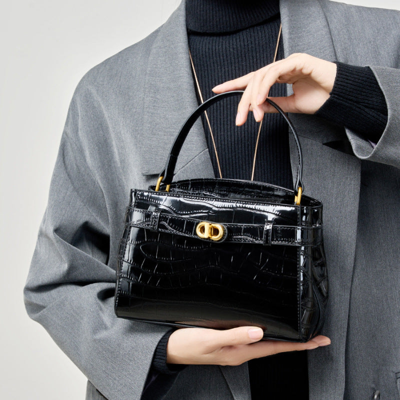 Genuine Leather Top-Handle Kelly Bag