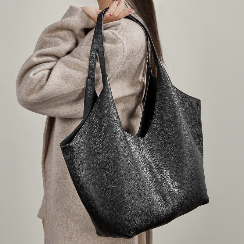 Genuine Leather Top-Handle Underarm Tote Bag