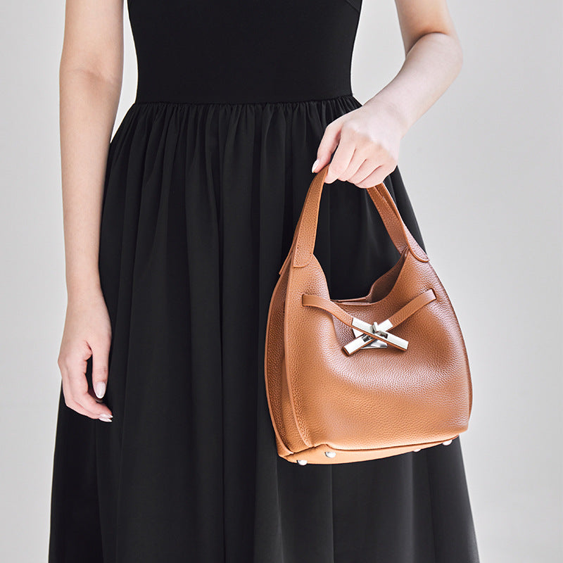 Genuine Leather Shoulder Crossbody Handbag Bucket Bag