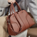 Genuine Leather Top-Handle Crossbody Tote Bag