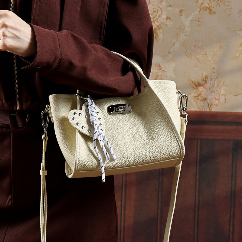 Genuine Leather Top-Handle Crossbody Tote Bag