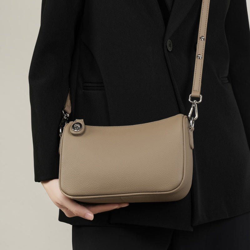 Genuine Leather Top-Handle Underarm Crossbody Bag