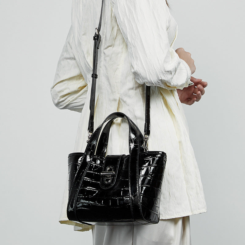 Genuine Leather Top-Handle Crossbody Tote Bag