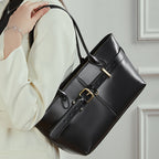 Genuine Leather Buckle Top-Handle Tote Bag