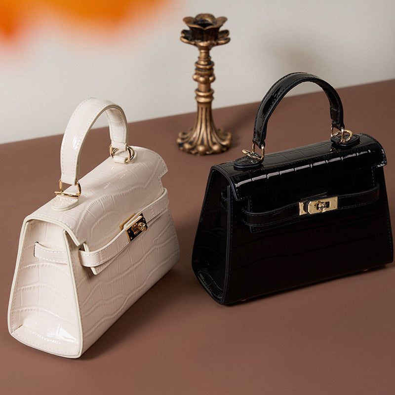 Genuine Leather Kelly Bag With Top Handles And Shoulder Strap
