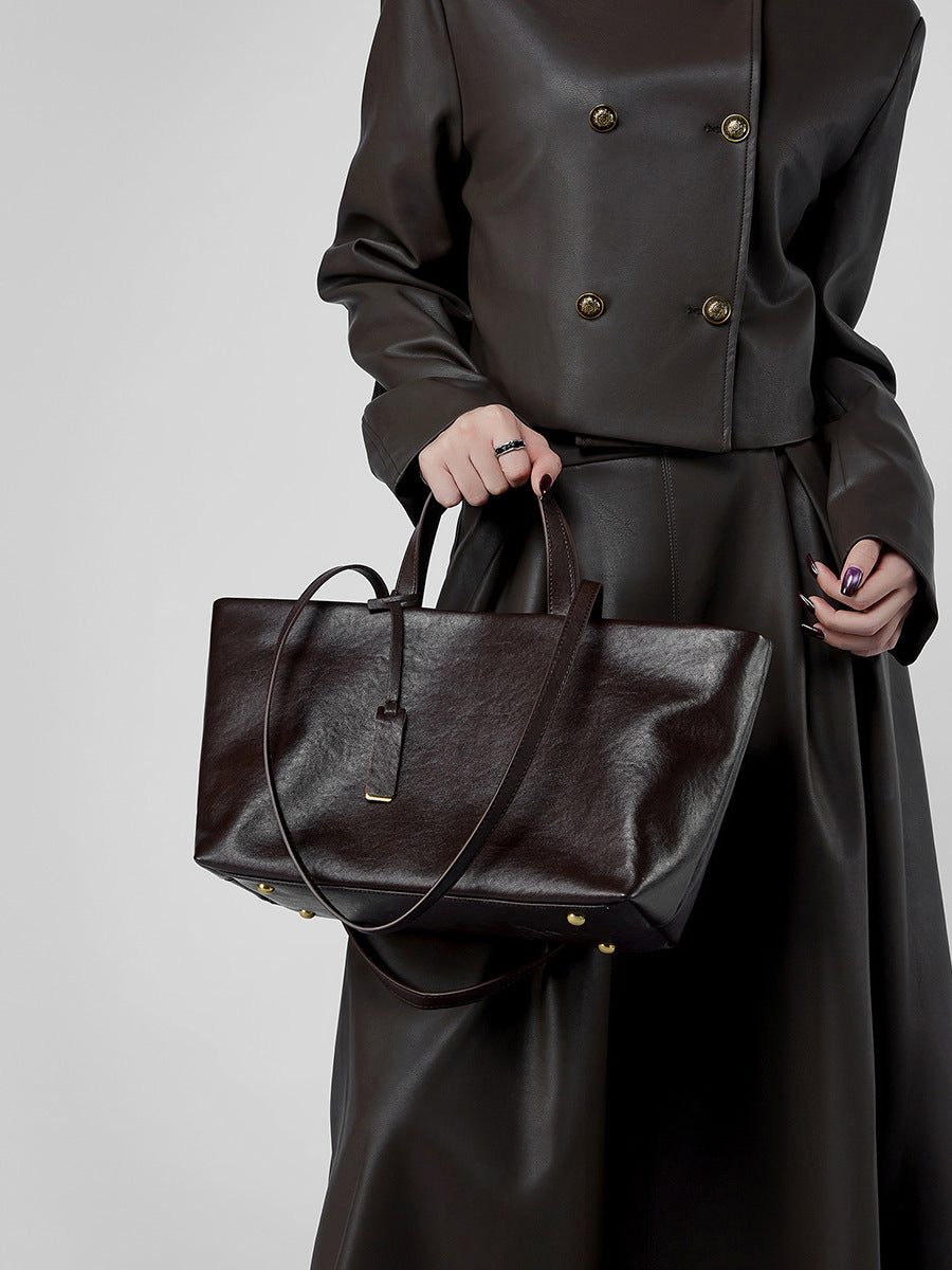 Vintage Genuine Leather Shoulder Tote Bag