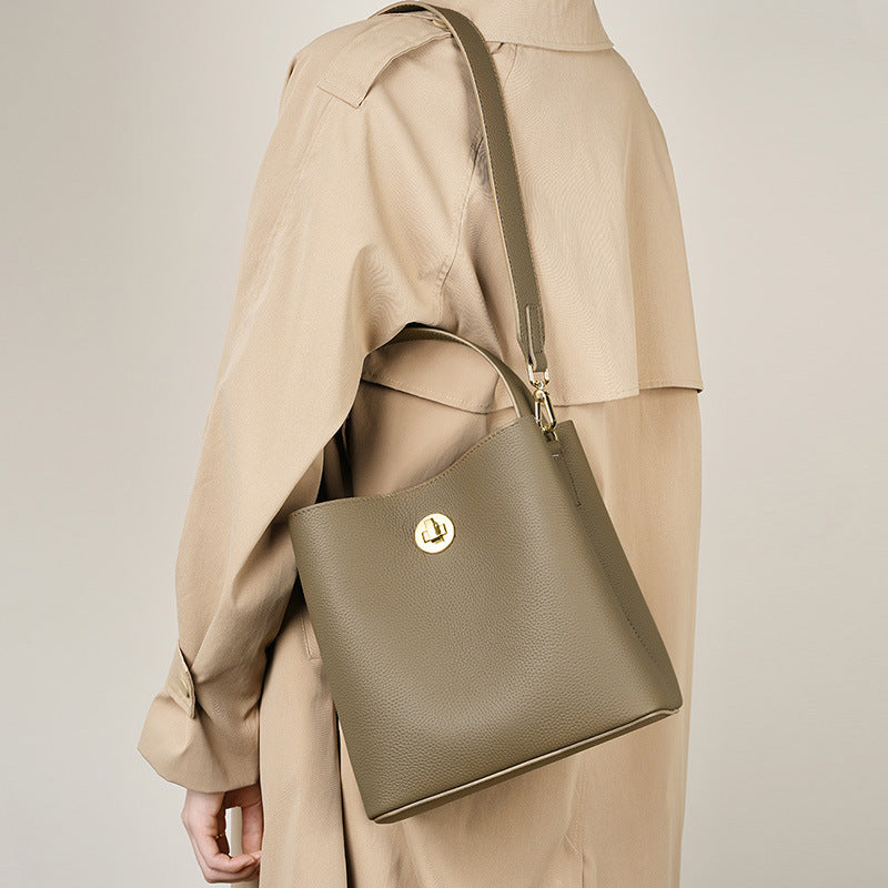 Vintage Shoulder/Crossbody Bucket Bag With Top Handles