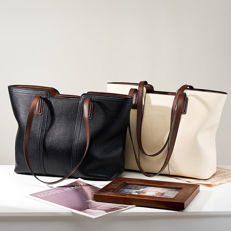 Large Capacity Genuine Leather Shoulder Tote Bag For Work