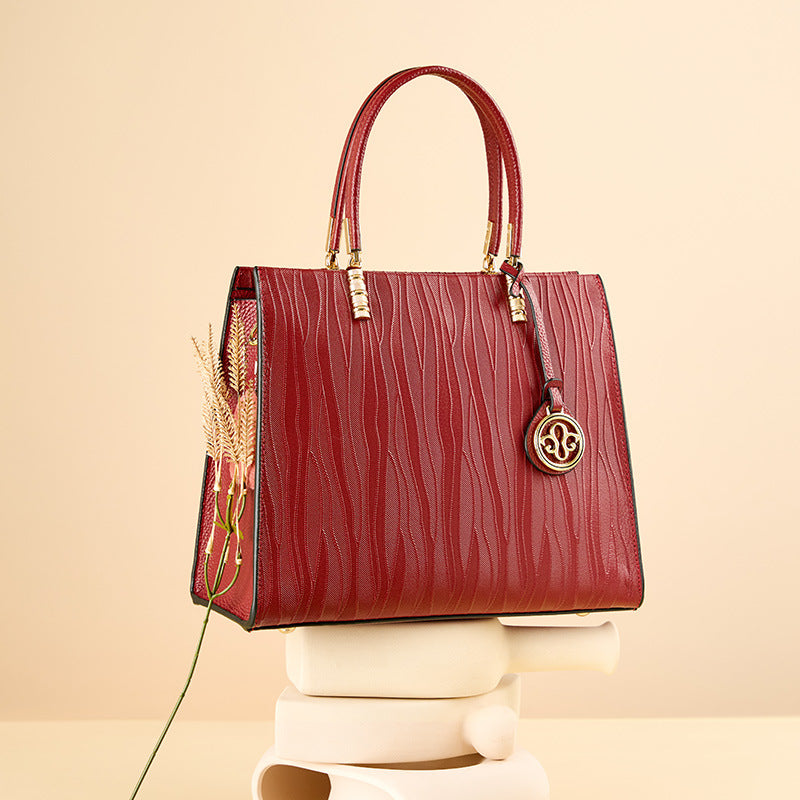 Genuine Leather Top-Handle Crossbody Tote Bag