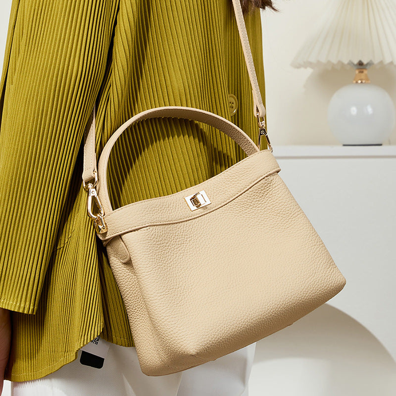 Genuine Leather Shoulder Crossbody Handbag Bucket Bag