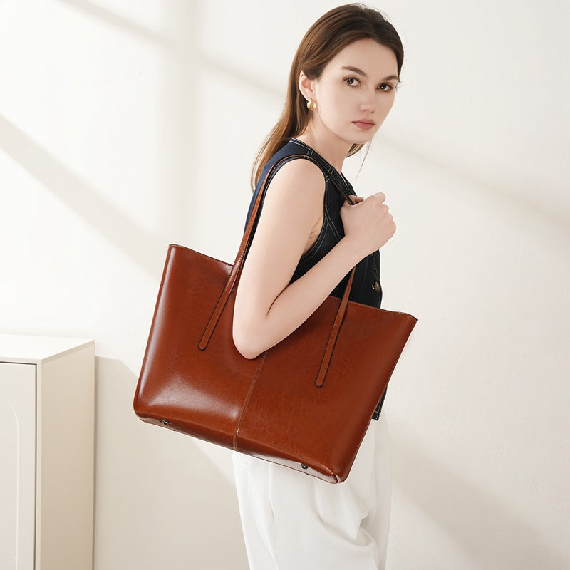 Large Capacity Genuine Leather Shoulder Handheld Tote Bag