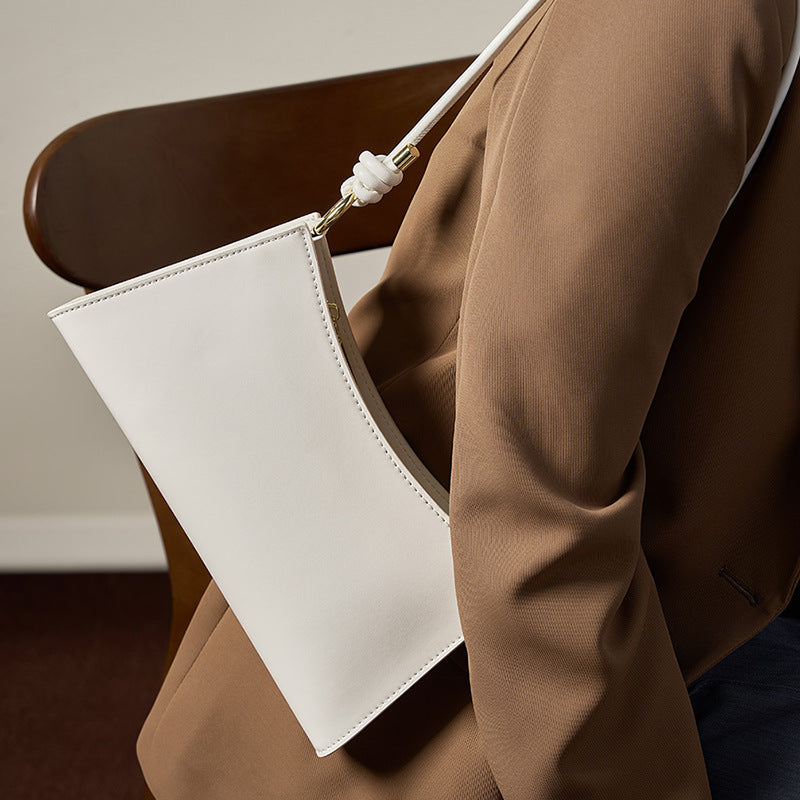 Genuine Leather Top-Handle Underarm Baguette Bag