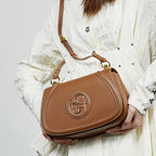 Genuine Leather Top-Handle Crossbody Saddle Bag