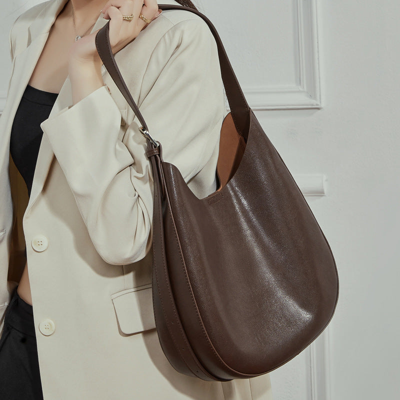 Genuine Leather Top-Handle Crossbody Tote Bag