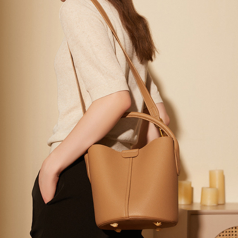 Genuine Leather Shoulder Crossbody Handbag Bucket Bag