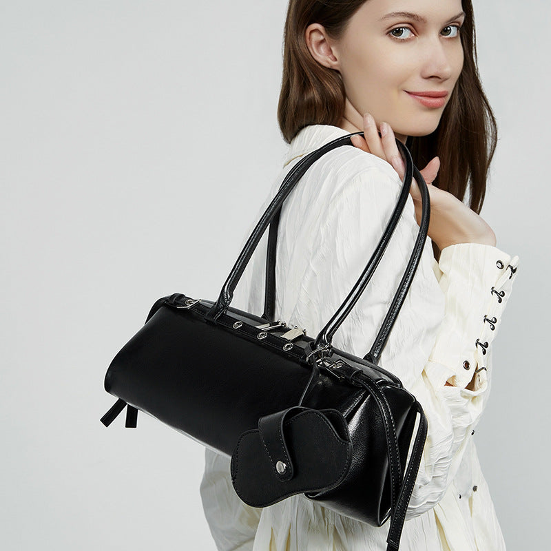 Vintage Shoulder Baguette Bag With Top Handle