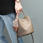 Vintage Genuine Leather Bucket Bag with Crossbody Strap