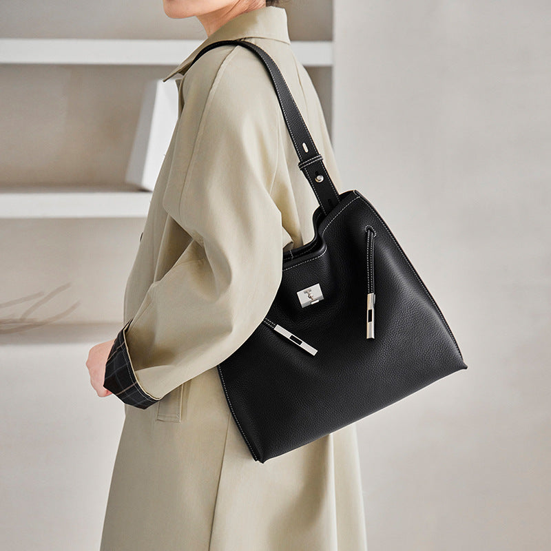 Large Capacity Genuine Leather Shoulder Crossbody Tote Bag