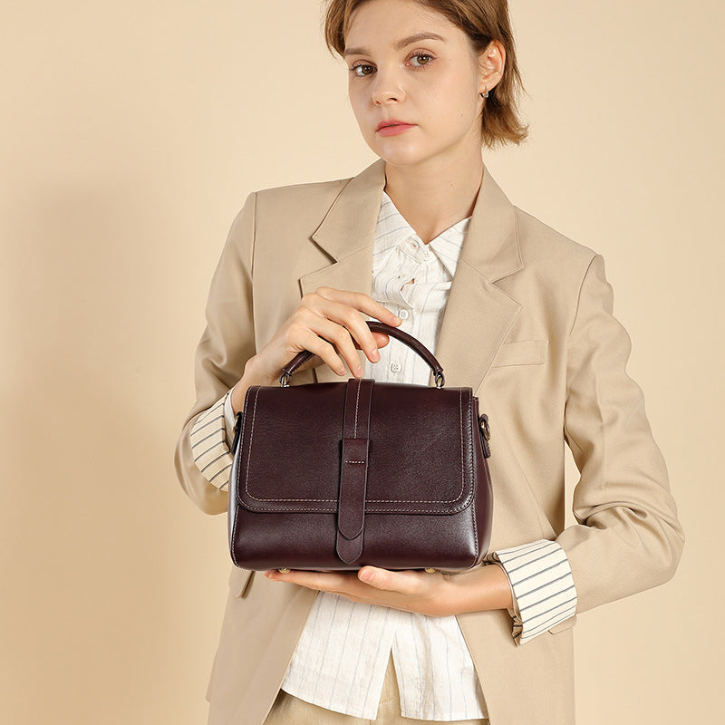 Genuine Leather Top-Handle Crossbody Boston Bag