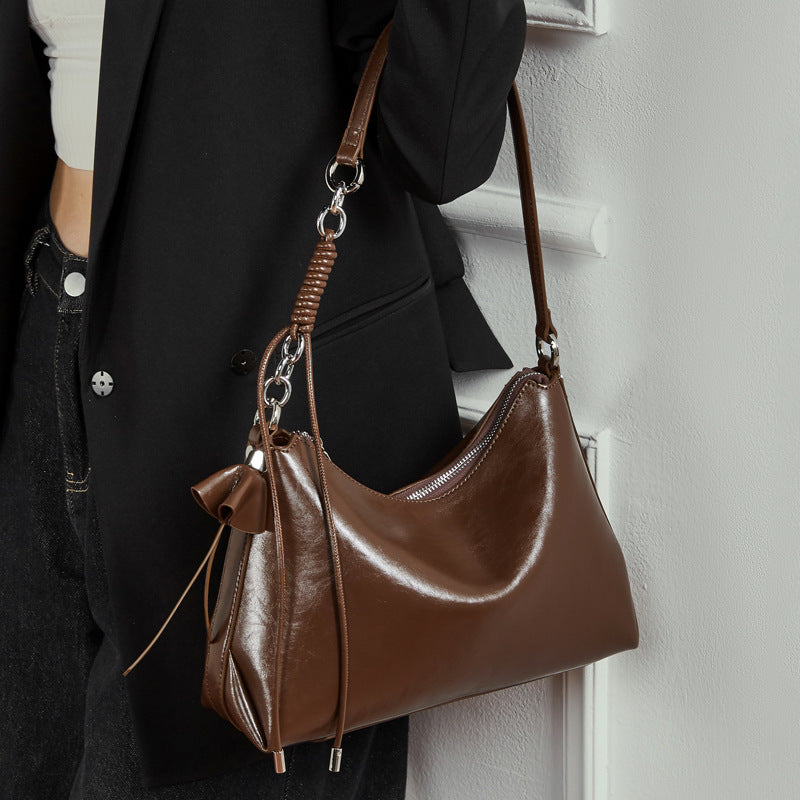 Genuine Leather Shoulder Bag Crossbody Handbag Underarm Purse