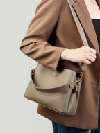 Minimalist Genuine Leather Top Handle Shoulder Crossbody Bucket Bag