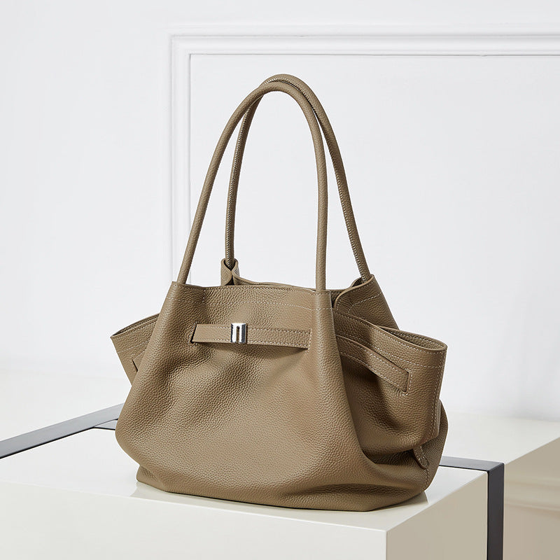 Genuine Leather Top-Handle Crossbody Tote Bag