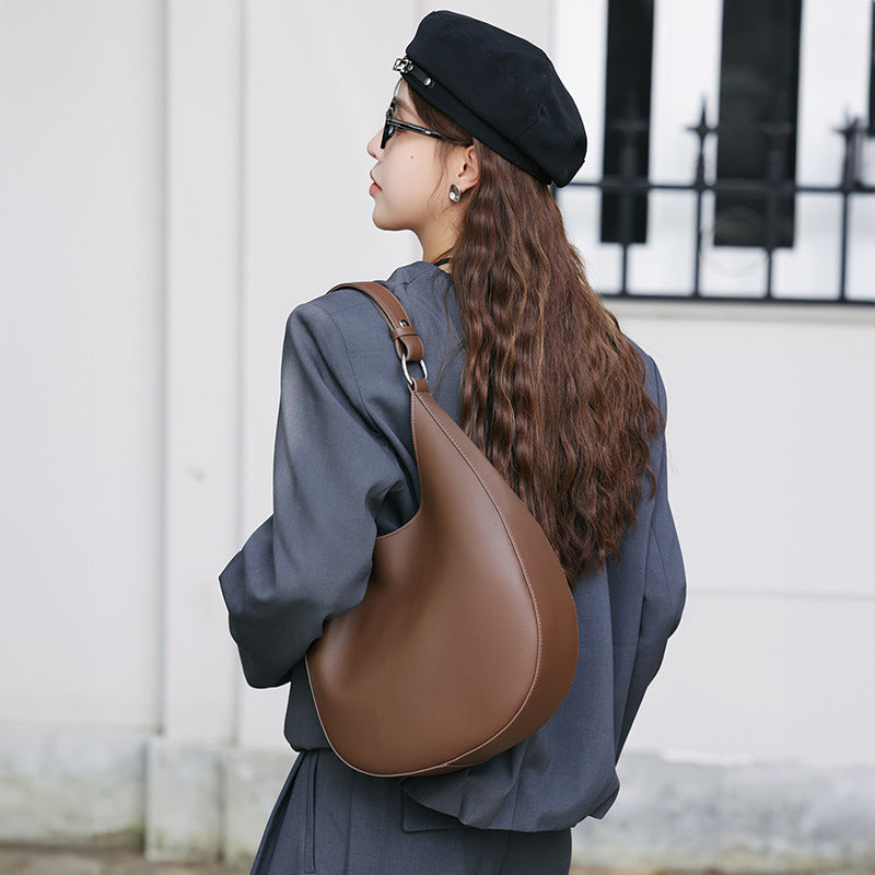 Genuine Leather Shoulder Crossbody Top Handle Crescent Bag