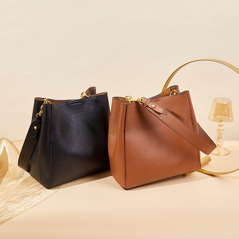 Vintage Genuine Leather Shoulder Top Handle Bucket Bag