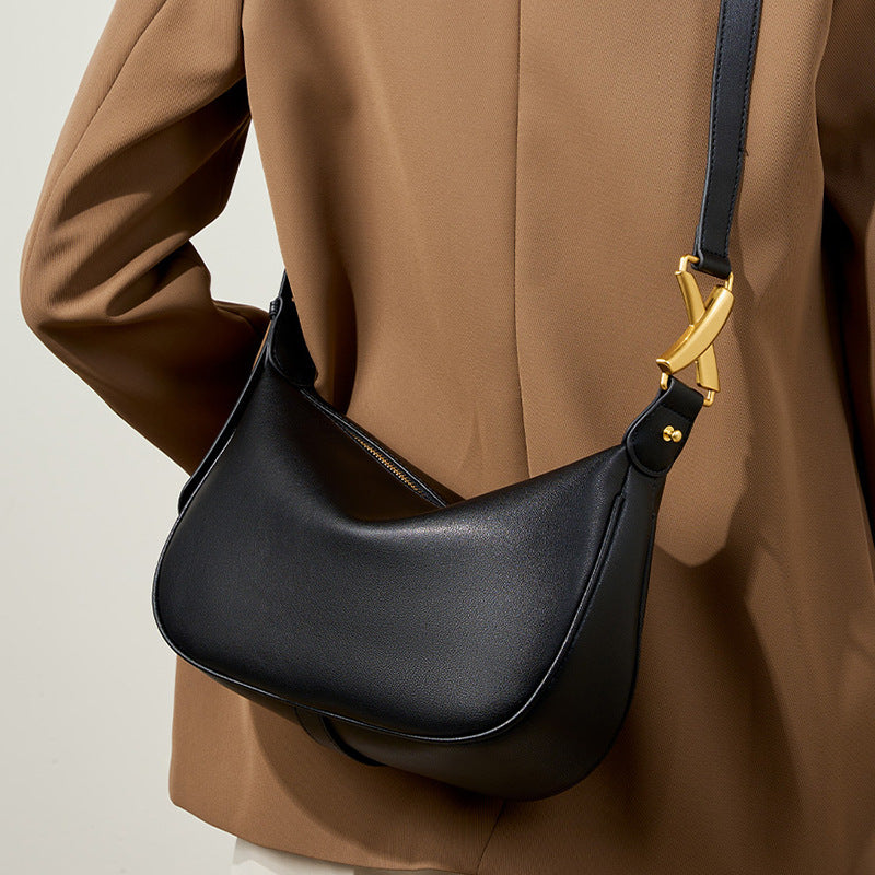 Genuine Leather Underarm Crossbody Dumpling Bag