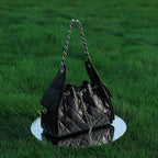 Quilted Genuine Leather Shoulder Bucket Bag