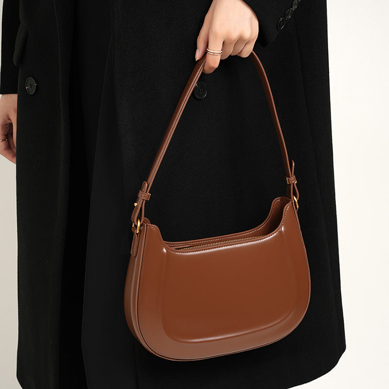 Genuine Leather Top-Handle Crossbody Saddle Bag
