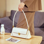 Genuine Leather Top-Handle Crossbody Baguette Bag
