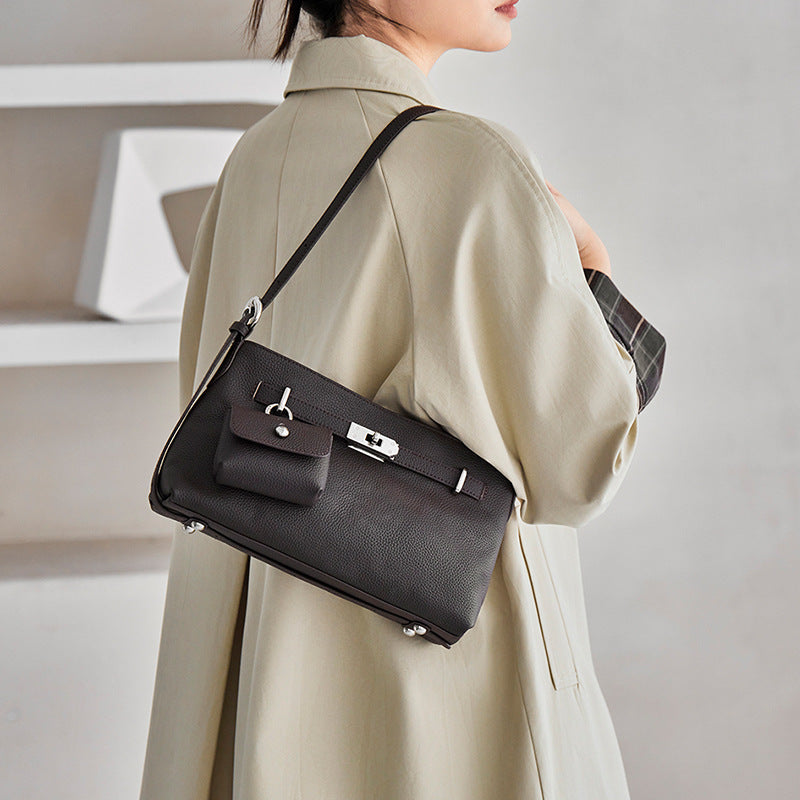 Genuine Leather Turnlock Crossbody Mini Square Bag