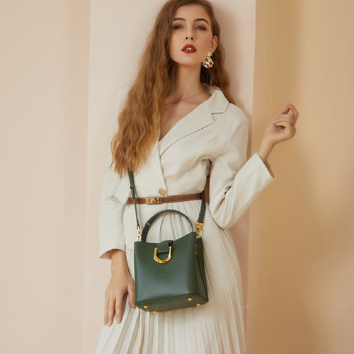 Genuine Leather Crossbody Handheld Bucket Bag