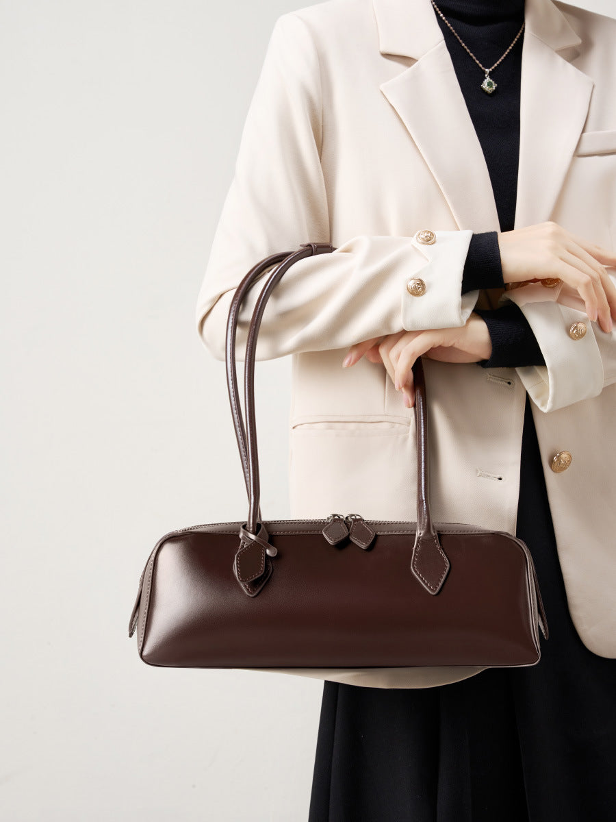Korean Style Genuine Leather Shoulder Baguette Bag