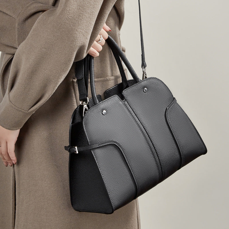 Genuine Leather Top-Handle Crossbody Tote Bag