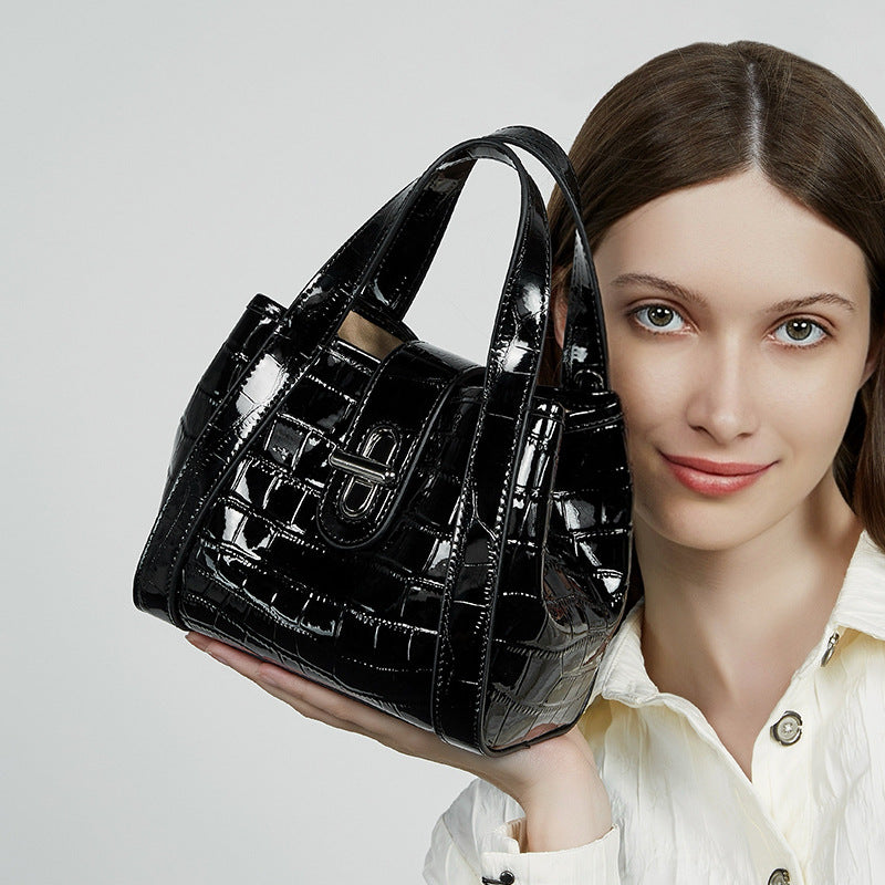 Genuine Leather Top-Handle Crossbody Tote Bag