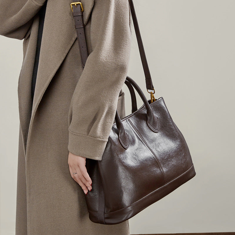 Stylish Genuine Leather Shoulder Tote Bag With Top Handles