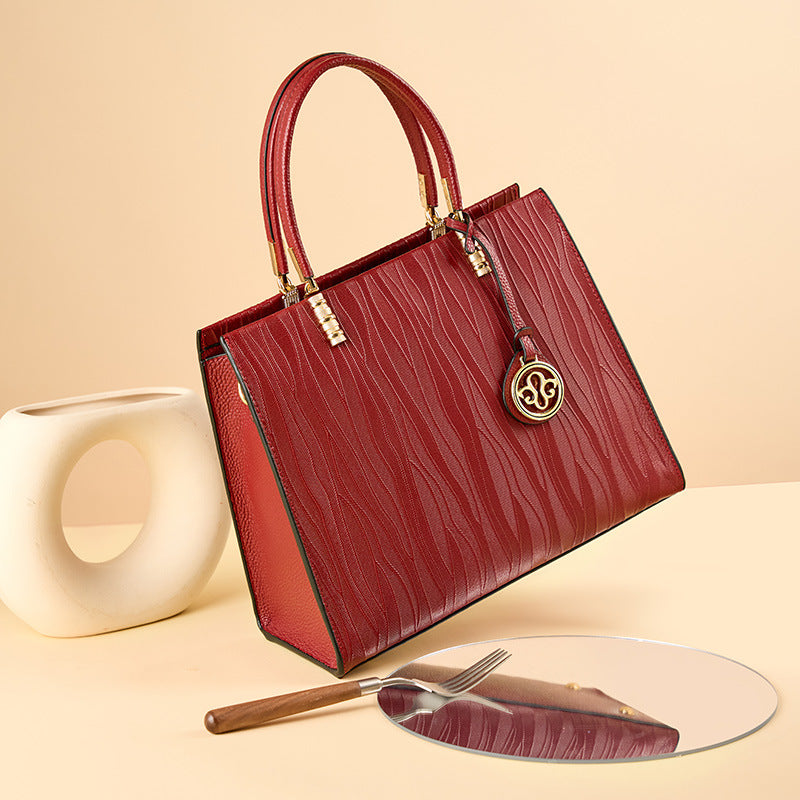 Genuine Leather Top-Handle Crossbody Tote Bag