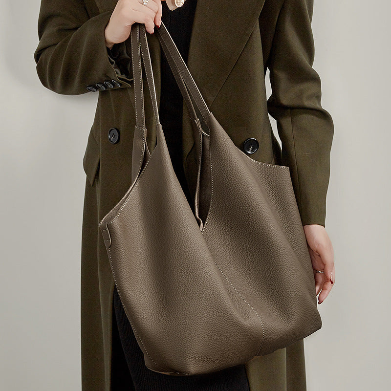 Genuine Leather Top-Handle Underarm Tote Bag