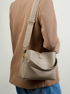 Minimalist Genuine Leather Top Handle Shoulder Crossbody Bucket Bag