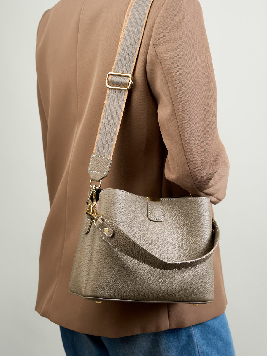 Minimalist Genuine Leather Top Handle Shoulder Crossbody Bucket Bag