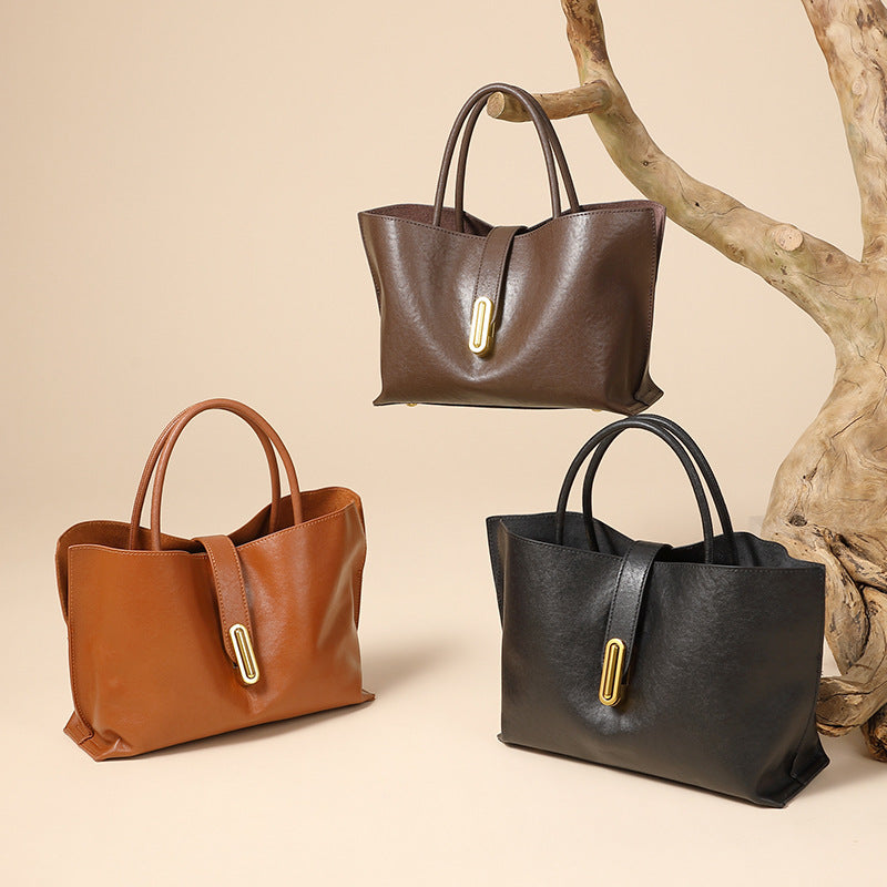 Genuine Leather Top-Handle Crossbody Tote Bag