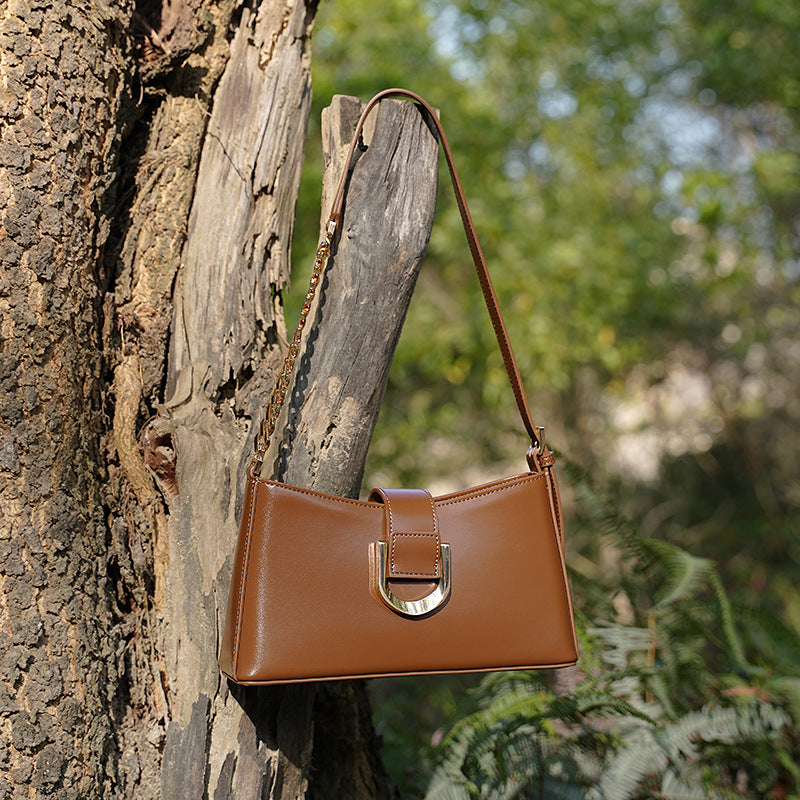 Genuine Leather Top-Handle Underarm Crossbody Bag